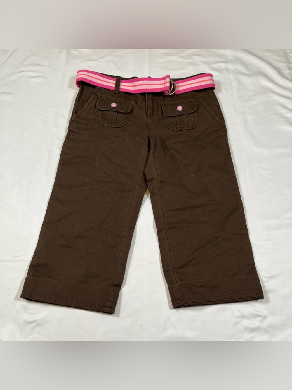 Vintage Y2K Old Navy Girls Capri Waist Belt Brown Pants Size 10 Kidcore
